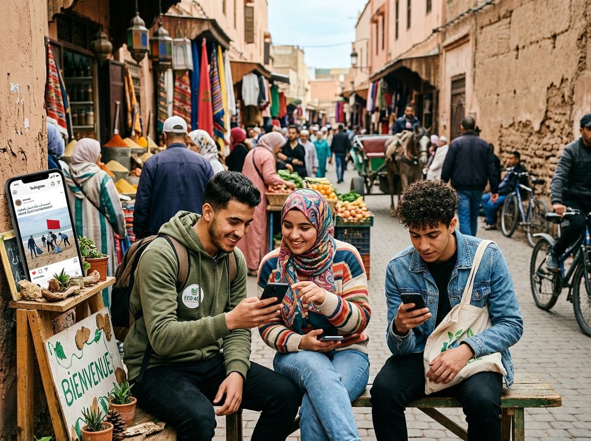 A group of Moroccan youth using social media to promote an eco-awareness campaign
