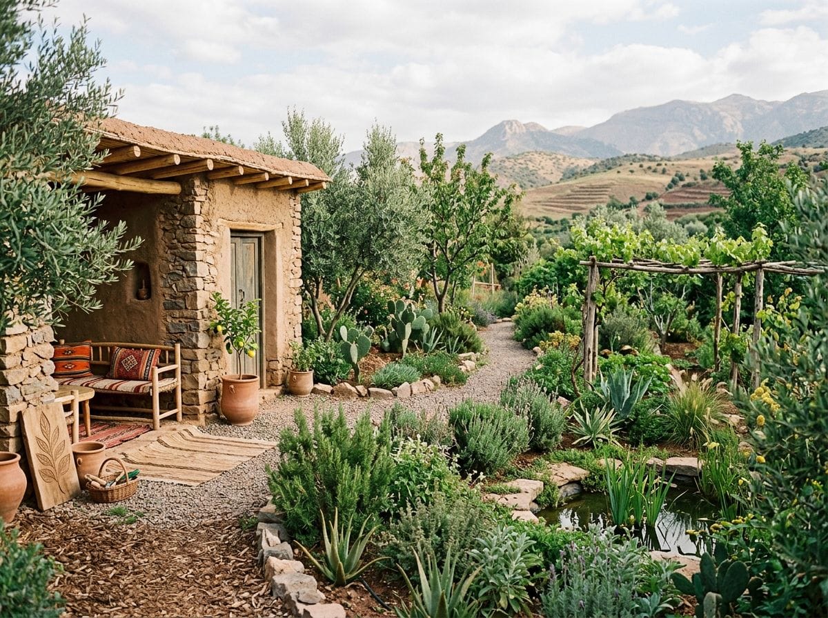 A tranquil moment of reflection at a permaculture workshop site in Morocco