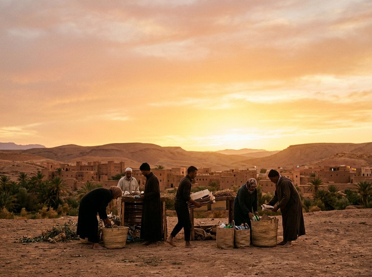 A serene sunset over a Moroccan landscape, symbolizing hope and change.