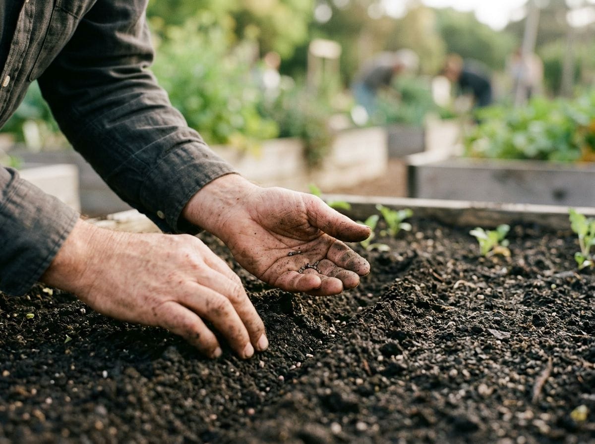 Close-up of hands planting seeds in a community garden during a workshop.