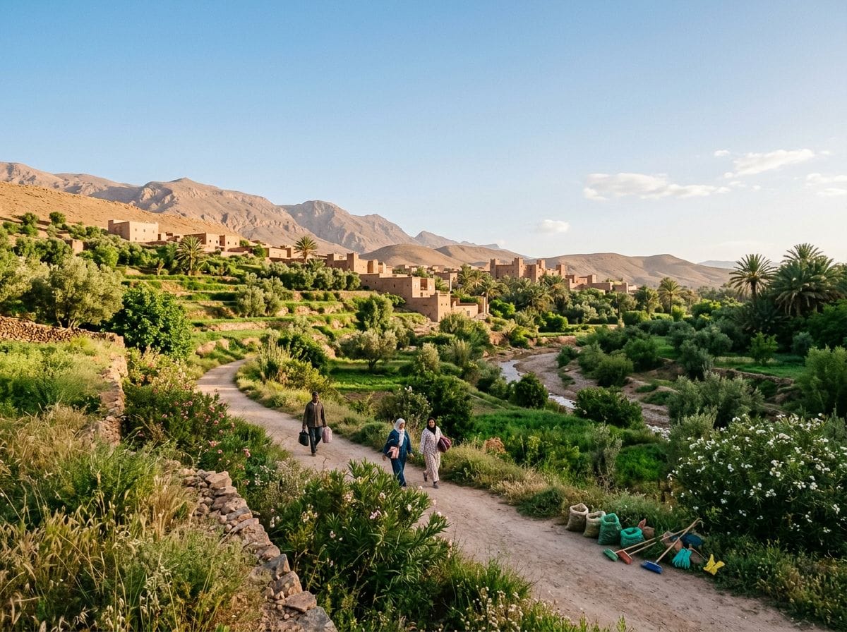 A quiet Moroccan landscape after a community cleanup.